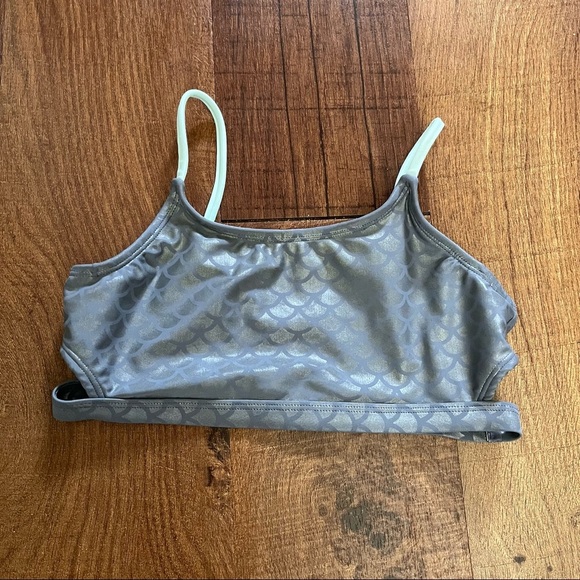 Justice girls mermaid 2 two piece bikini Sz 10 gray mint green shiny - Picture 2 of 6